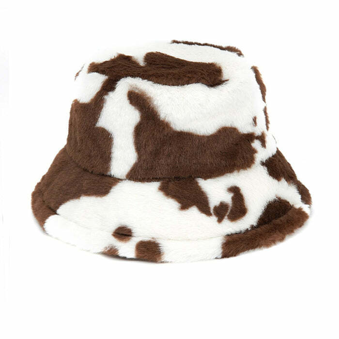 Y2K Cow Print Bucket Hat for Cute Aesthetic Outfits and Grunge Style