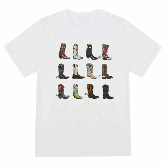 Y2K Cowboy Boots Graphic Tee for Coquette and Grunge Aesthetic Lovers