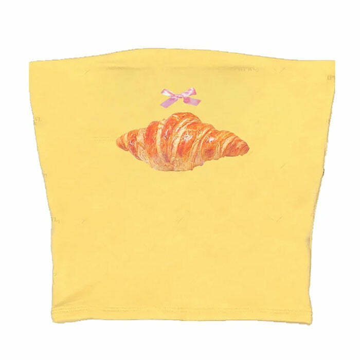 Y2K Croissant Print Tube Top - Cute Aesthetic Fashion for Trendsetters