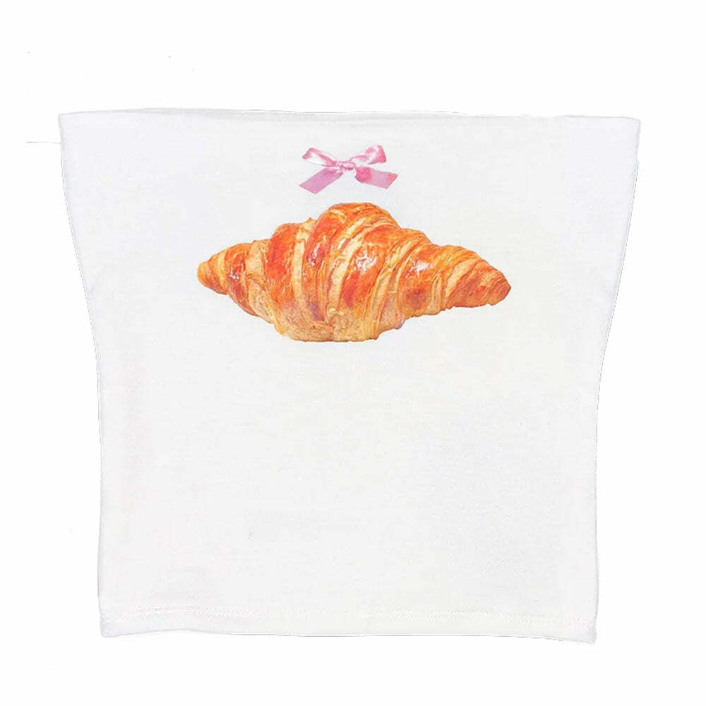 Y2K Croissant Print Tube Top - Cute Aesthetic Fashion for Trendsetters