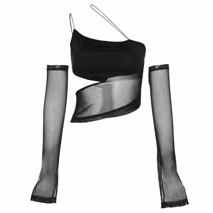 Y2K Cut Out Mesh Top for Grunge and Coquette Aesthetic Outfits