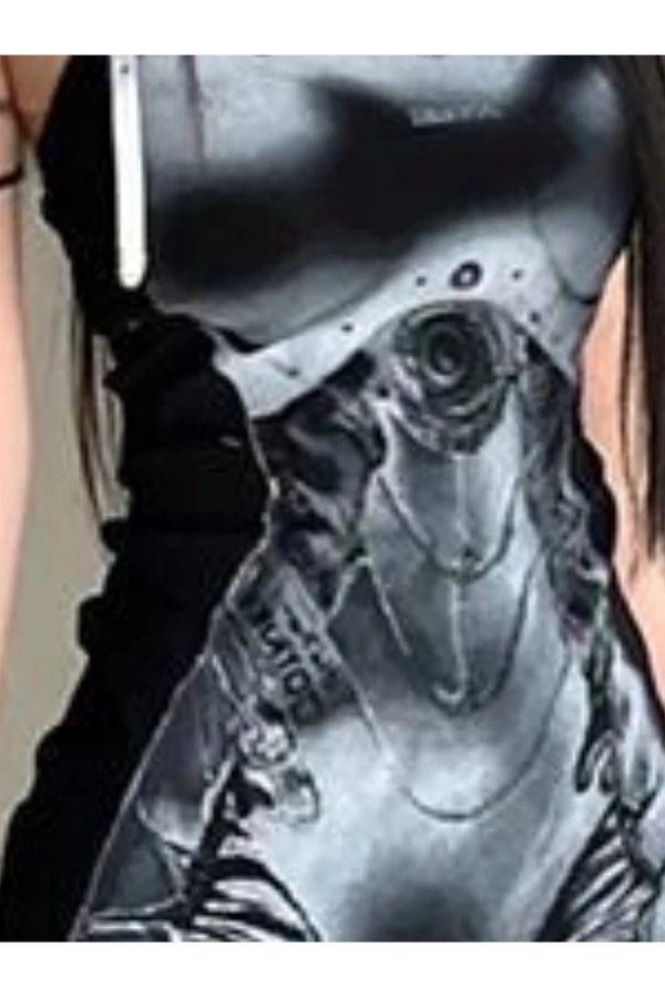 Y2K Cyberpunk Mecha Mini Dress - Edgy Grunge Aesthetic Fashion