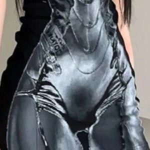 Y2K Cyberpunk Mecha Mini Dress - Edgy Grunge Aesthetic Fashion