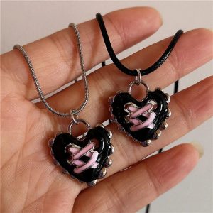 Y2K Dark Romance Heart Corset Necklace - Aesthetic Jewelry Piece