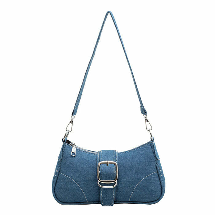 Y2K Denim Baguette Bag - Trendy Y2K Aesthetic for Chic Outfits