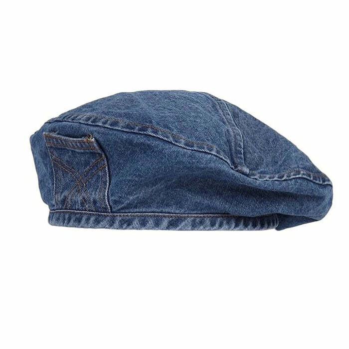 Y2K Denim Beret Hat for Coquette Aesthetic & Grunge Style Outfits