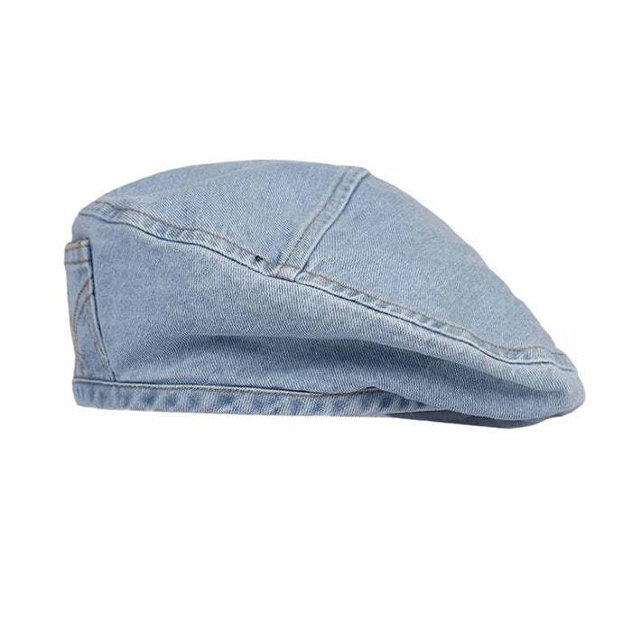 Y2K Denim Beret Hat for Coquette Aesthetic & Grunge Style Outfits