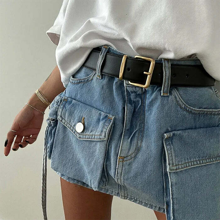 Y2K Denim Cargo Mini Skirt for Grunge and Coquette Aesthetic Outfits