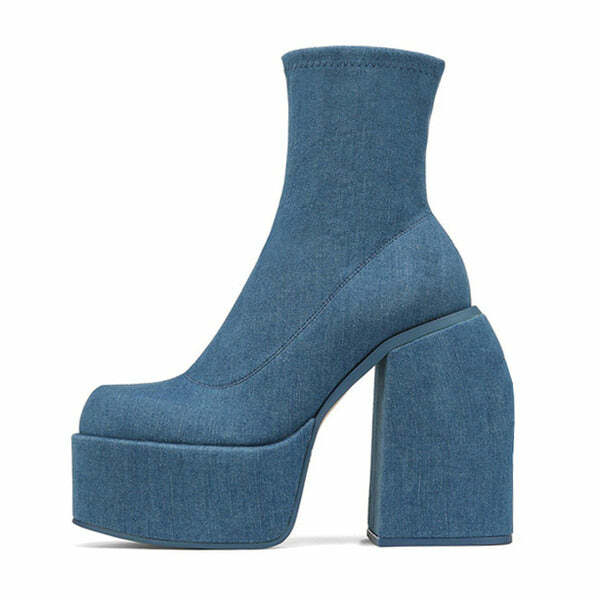 Y2K Denim Chunky Boots for Grunge Aesthetic & Coquette Style