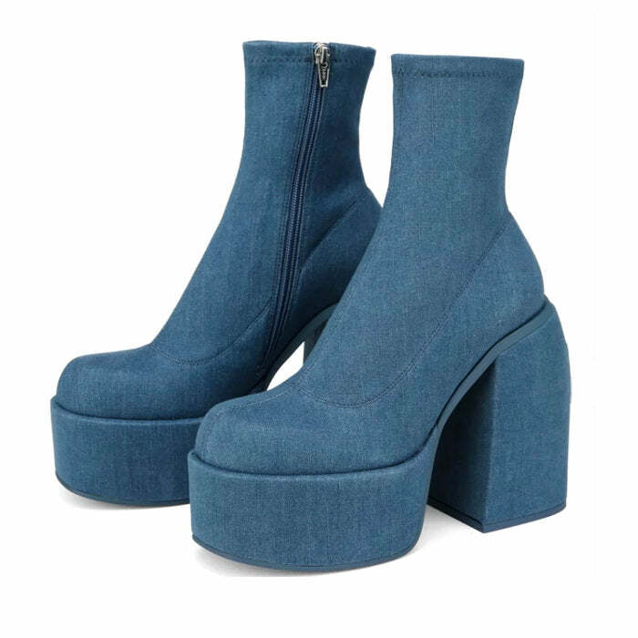 Y2K Denim Chunky Boots for Grunge Aesthetic & Coquette Style