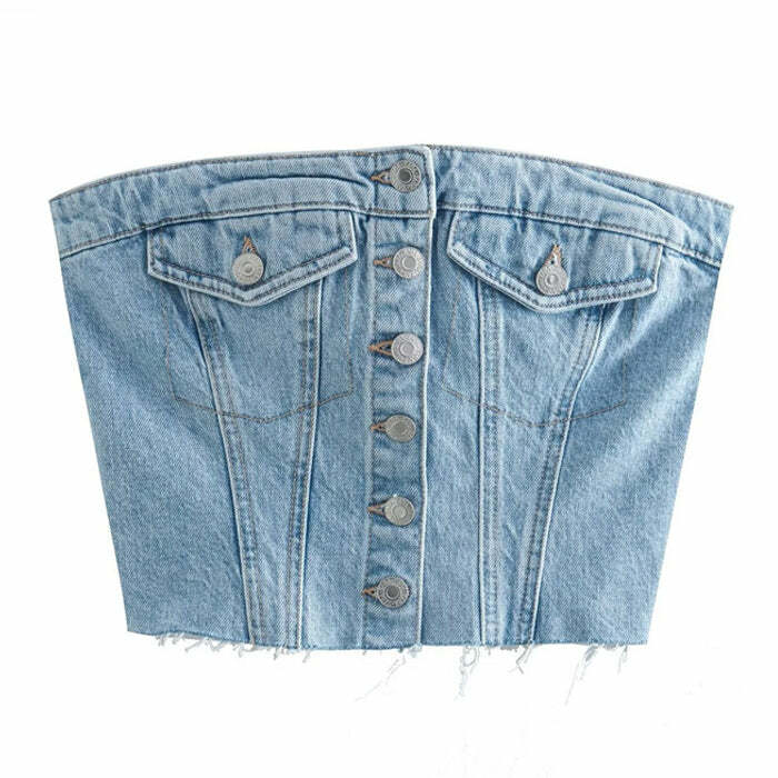 Y2K Denim Corset Top for Coquette Aesthetic & Grunge Style Outfits