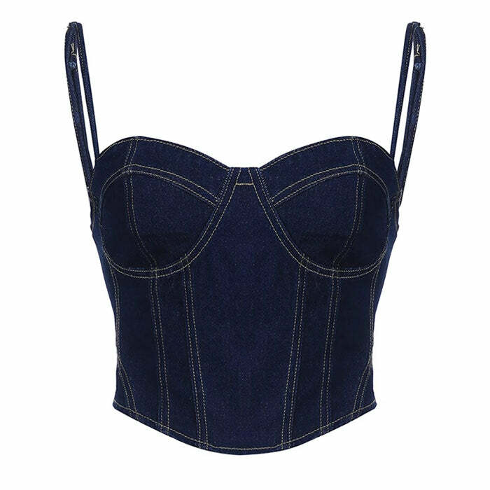 Y2K Denim Corset Top for Trendy Coquette and Grunge Aesthetic Outfits