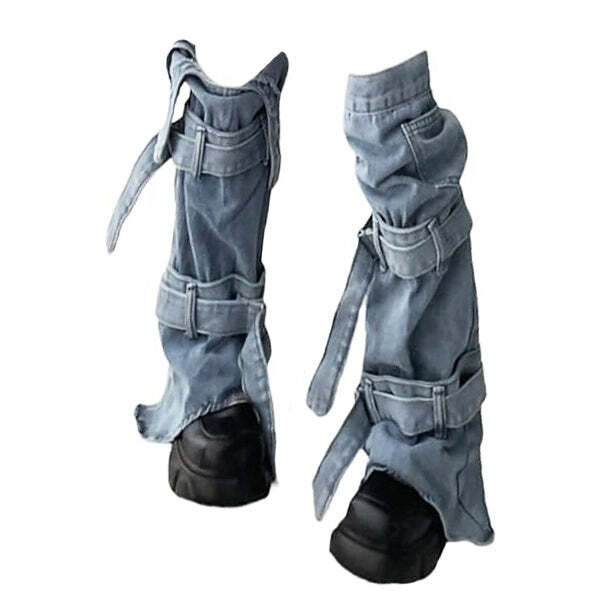 Y2K Denim Leg Warmers for Grunge Aesthetic & Coquette Style Outfits