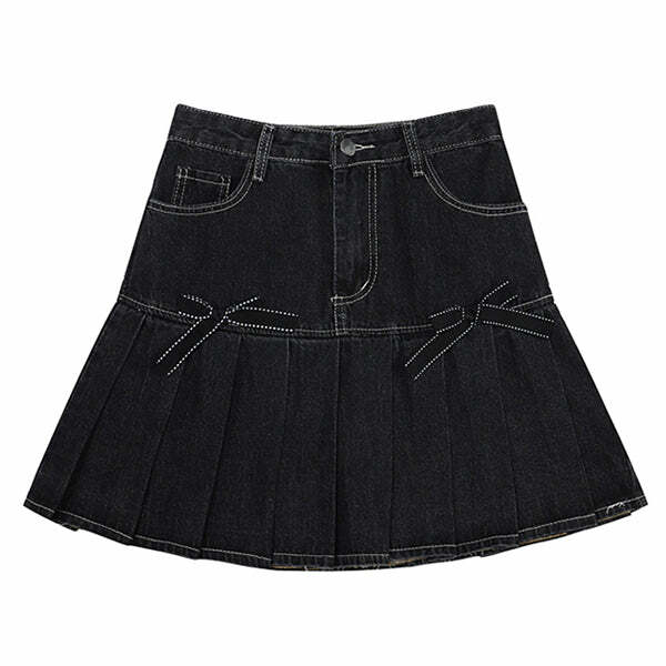 Y2K Denim Pleated Skirt for Coquette Aesthetic & Grunge Style Outfits