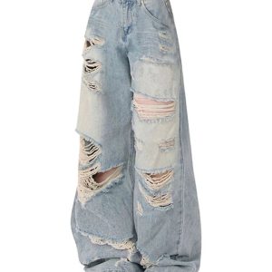 Y2K Distressed Baggy Jeans for Grunge Aesthetic and Vintage Vibes