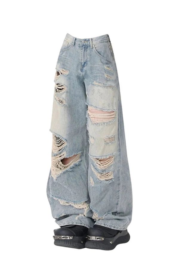 Y2K Distressed Baggy Jeans for Grunge Aesthetic and Vintage Vibes