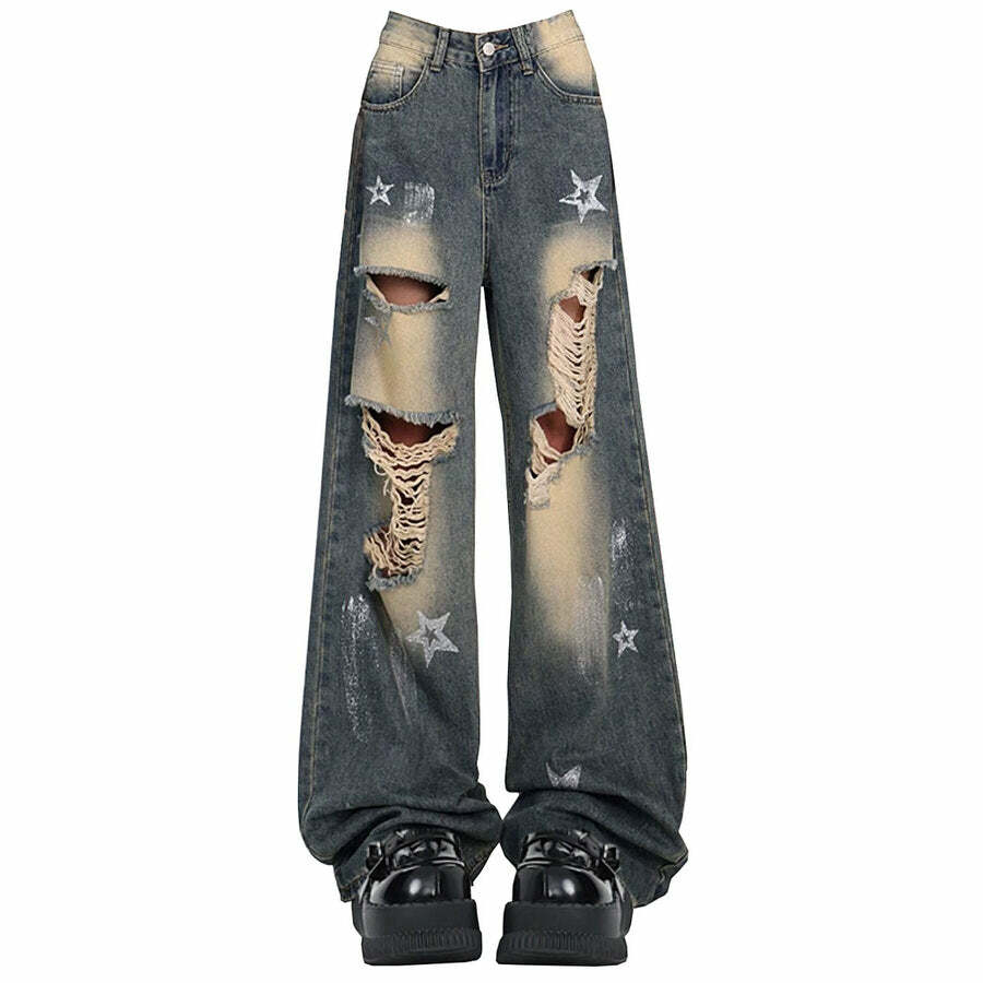 Y2K Distressed Jeans for Grunge Aesthetic and Coquette Style Outfits