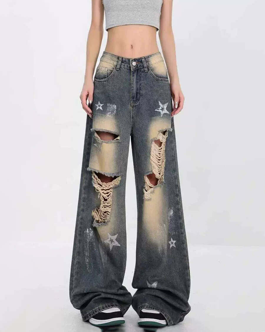 Y2K Distressed Jeans for Grunge Aesthetic and Coquette Style Outfits