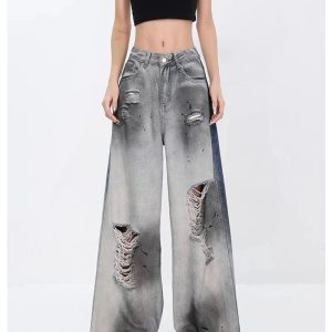 Y2K Distressed Jeans for Grunge Aesthetic & Coquette Style Lovers