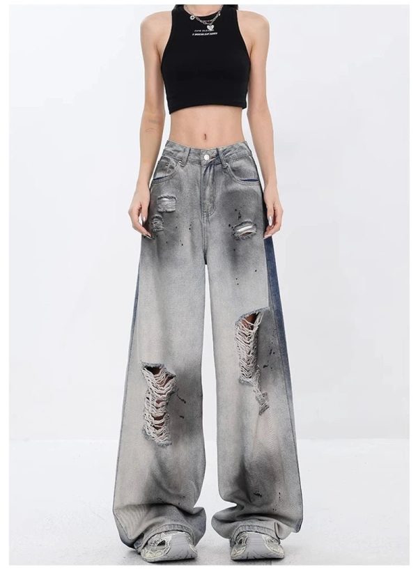 Y2K Distressed Jeans for Grunge Aesthetic & Coquette Style Lovers