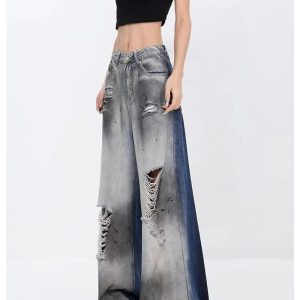 Y2K Distressed Jeans for Grunge Aesthetic & Coquette Style Lovers