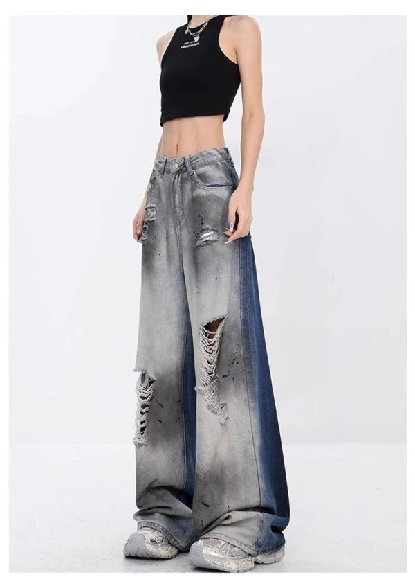 Y2K Distressed Jeans for Grunge Aesthetic & Coquette Style Lovers