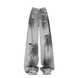 Y2K Distressed Jeans for Grunge Aesthetic & Coquette Style Lovers