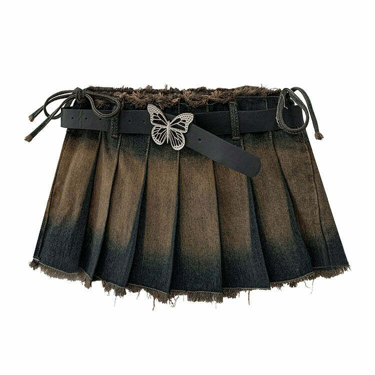 Y2K Distressed Pleated Mini Skirt for Trendy Aesthetic Outfits