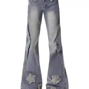 Y2K Distressed Star Flare Jeans for Trendy Aesthetic Outfits