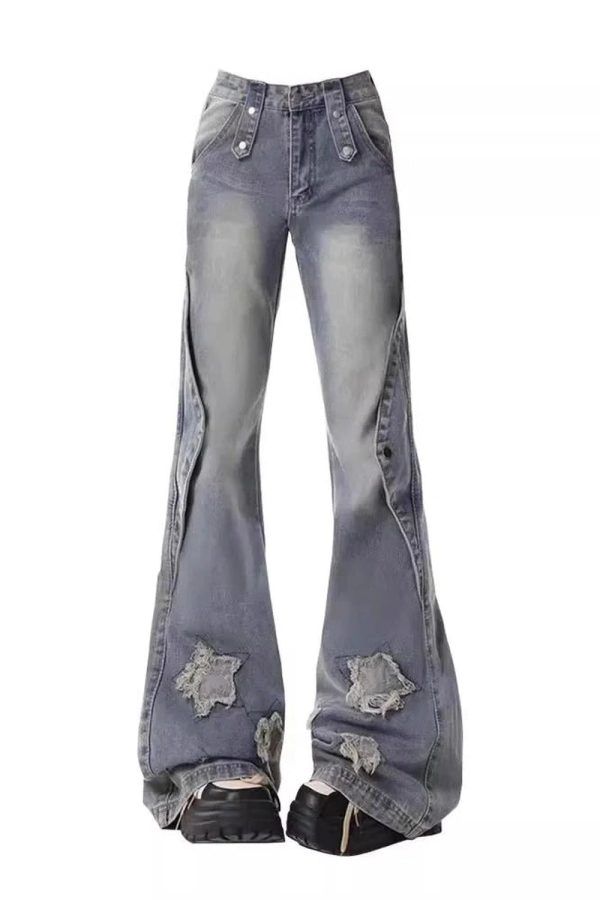 Y2K Distressed Star Flare Jeans for Trendy Aesthetic Outfits