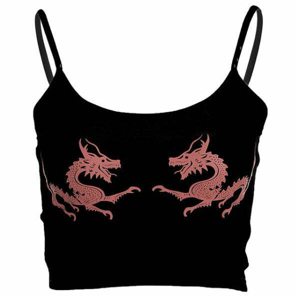 Y2K Dragon Skinny Tank Top - Cute Aesthetic for Grunge & Coquette Styles