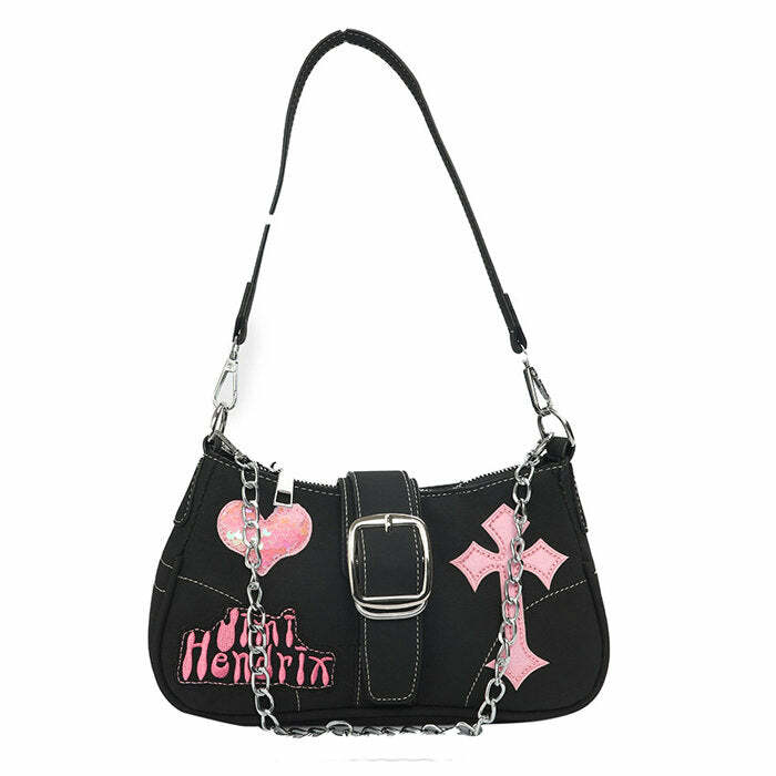 Y2K Emo Girl Baguette Bag - Trendy Grunge Aesthetic Accessory