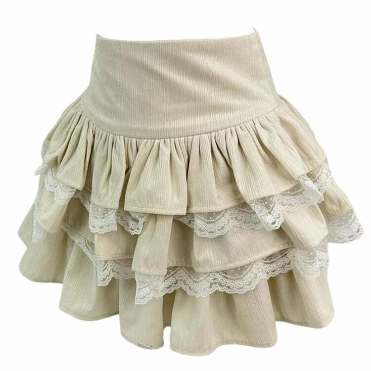 Y2K Fashion Ballerina Core Ruffled Lace Skirt for Coquette Aesthetic