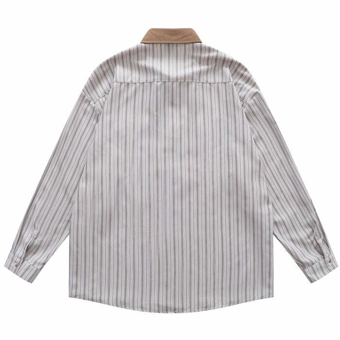 Y2K Fashion Bear Embroidery Striped Shirt - Cute Aesthetic Top