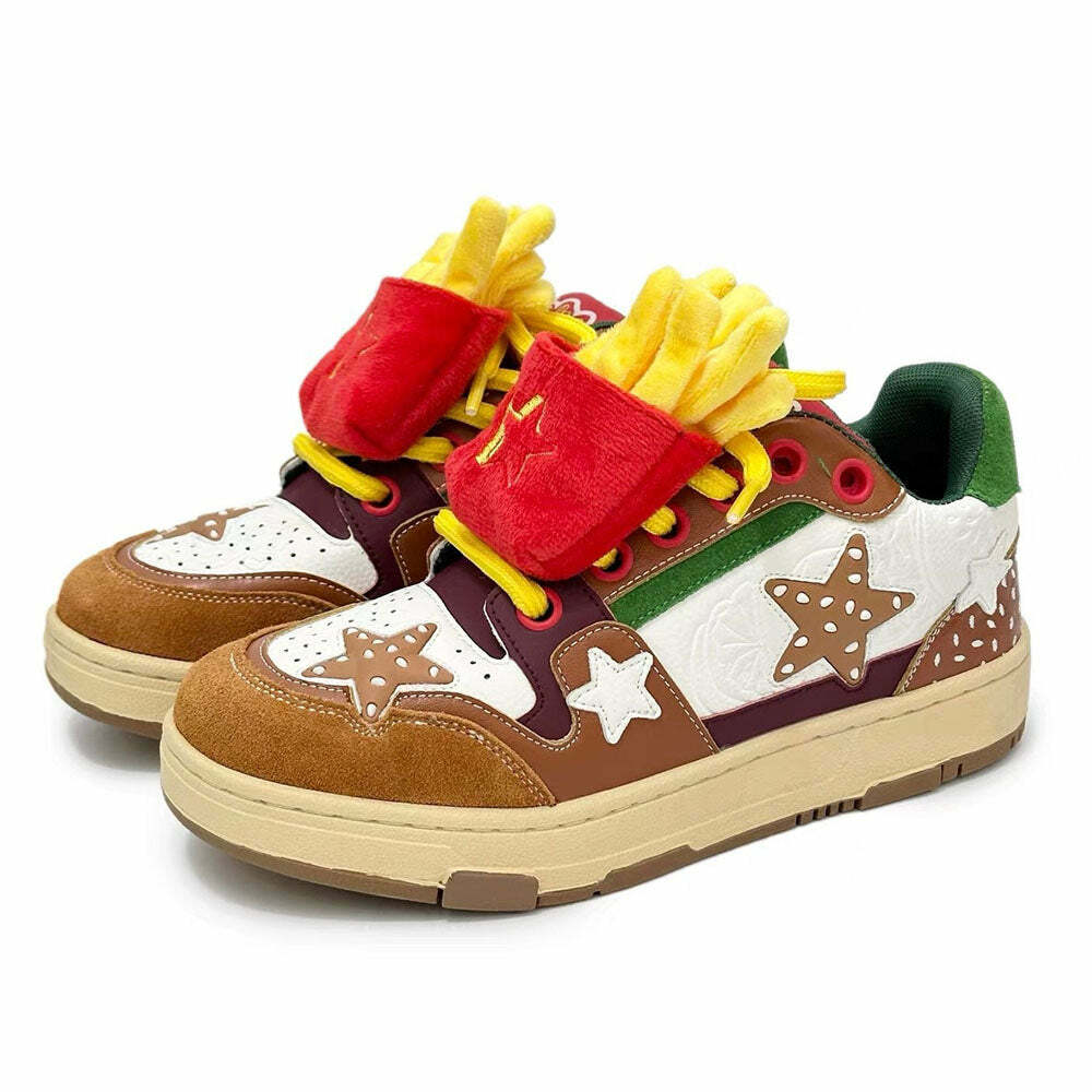 Y2K Fashion Burger & Star Sneakers for Cute Aesthetic Outfits