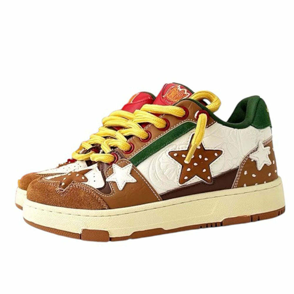 Y2K Fashion Burger & Star Sneakers for Cute Aesthetic Outfits