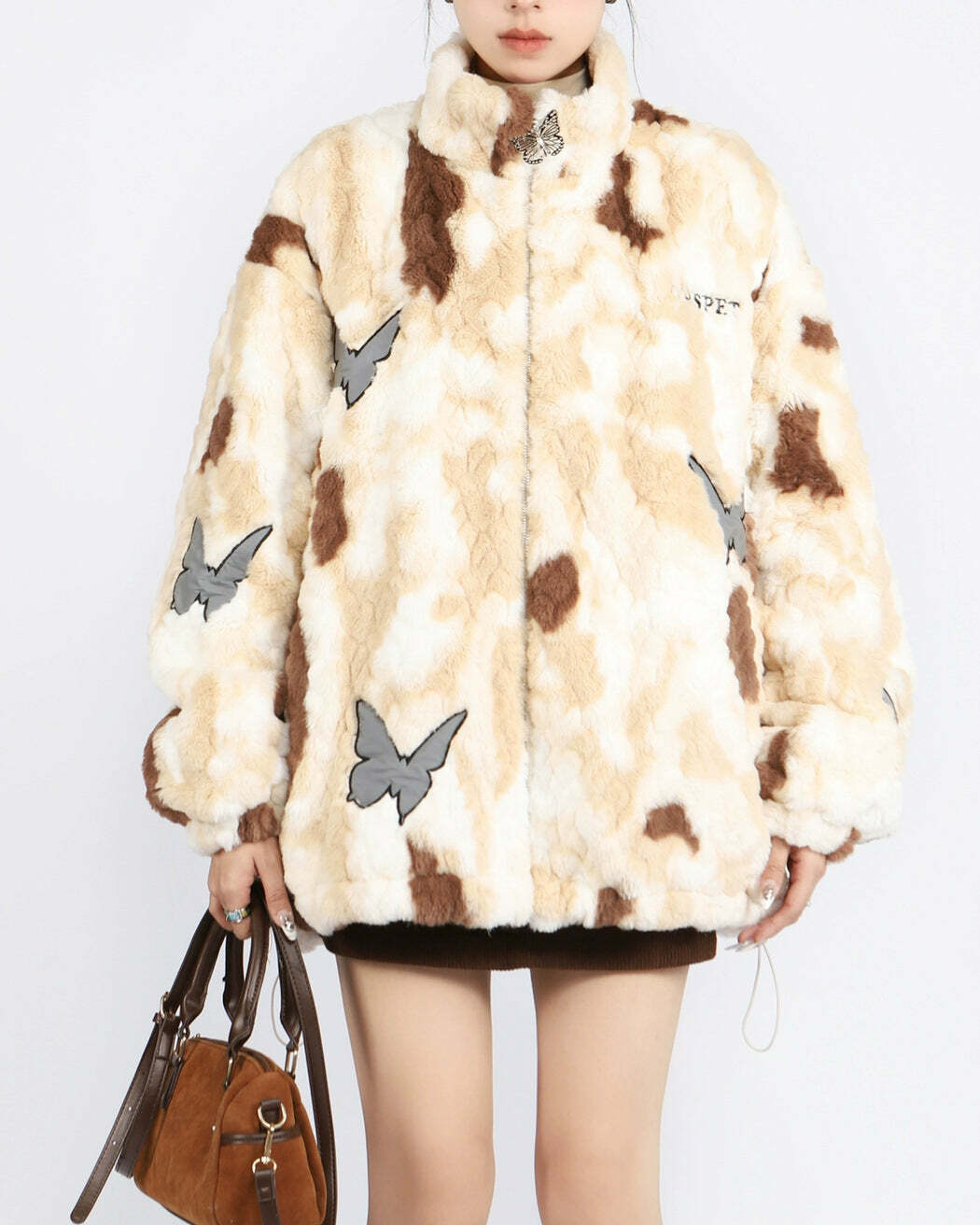 Y2K Fashion Butterfly Aesthetic Oversized Fur Jacket for Cozy Vibes