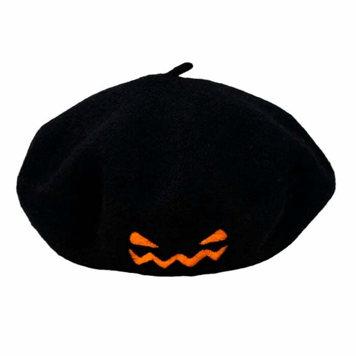 Y2K Fashion Crazy Pumpkin Beret for Cute Aesthetic Outfits