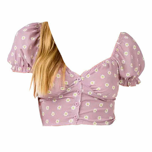 Y2K Fashion Daisy Top: Cute Pastel Goth Aesthetic for Effortless Style