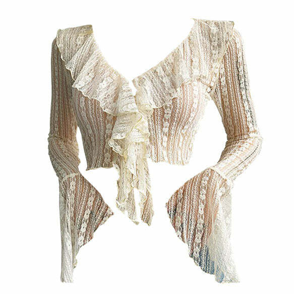 Y2K Fashion Portrait Mode Ruffle Lace Top for Coquette Aesthetic Vibes