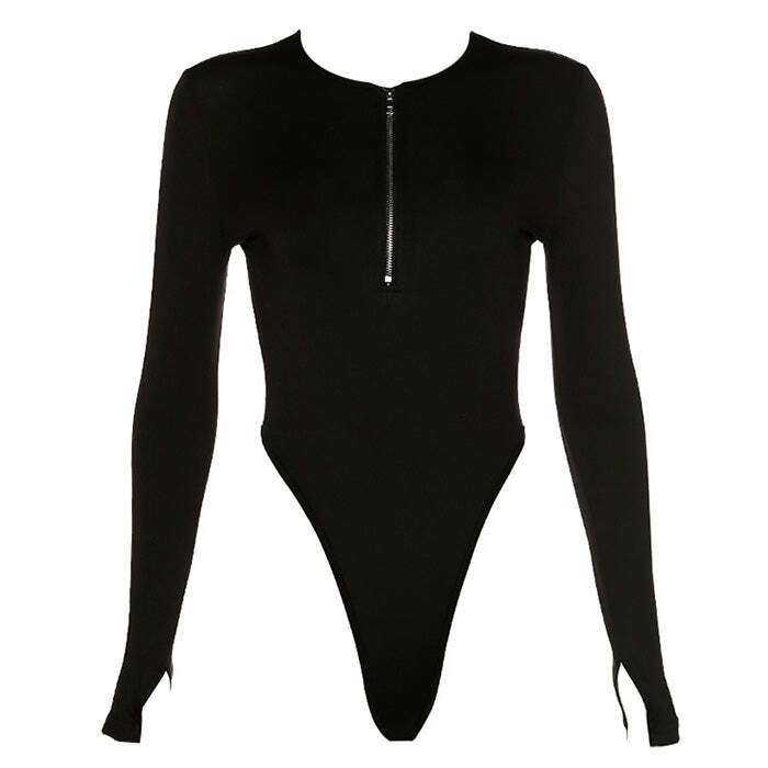 Y2K Fashion Secret Missions Zip Up Bodysuit for Trendy Aesthetic Looks