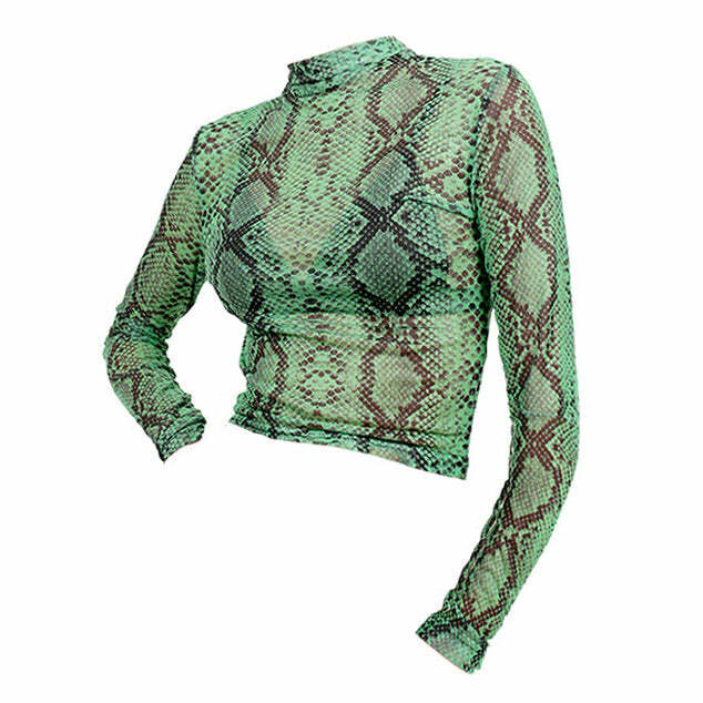 Y2K Fashion Snakeskin Mesh Top for Grunge and Coquette Aesthetic