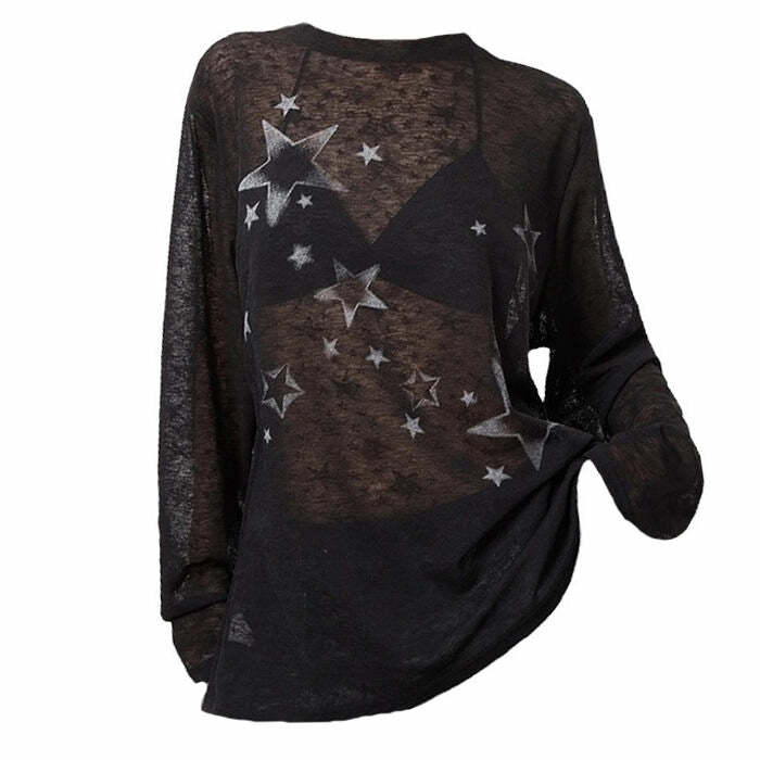 Y2K Fashion Star Girl Aesthetic Long Sleeve Top for Trendy Outfits