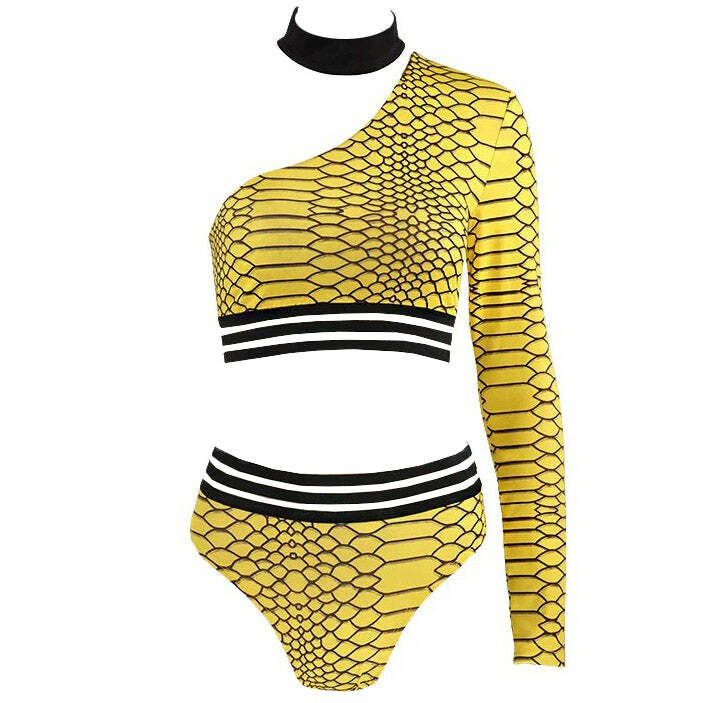 Y2K Fashion Yellow Snake Matching Set - Trendy Coquette Aesthetic Outfit