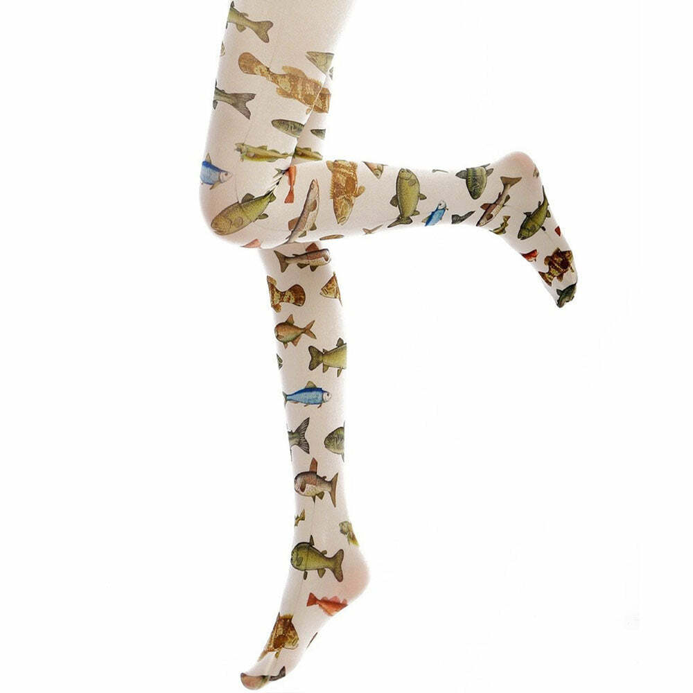 Y2K Fish Print Tights for Cute Outfits and Aesthetic Looks