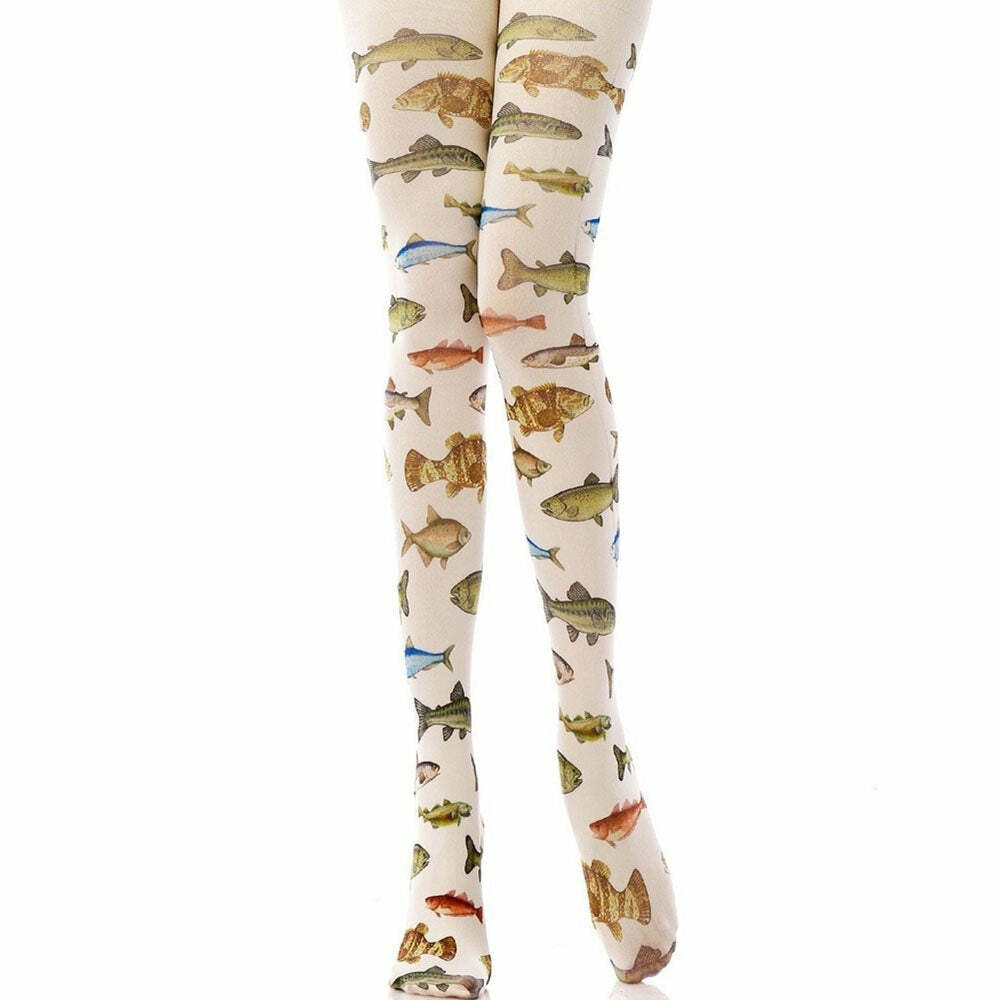 Y2K Fish Print Tights for Cute Outfits and Aesthetic Looks