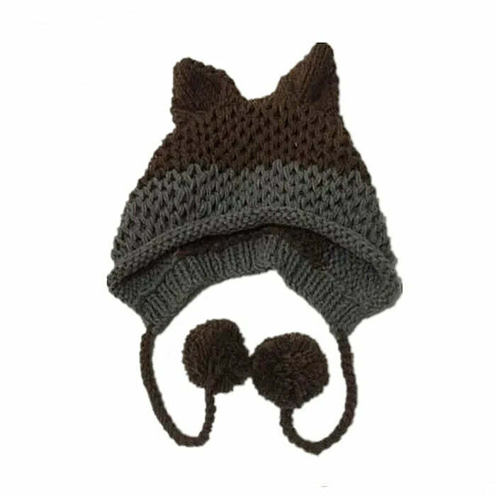 Y2K Fox Ears Crochet Hat - Cute Aesthetic Accessory for Cozy Outfits