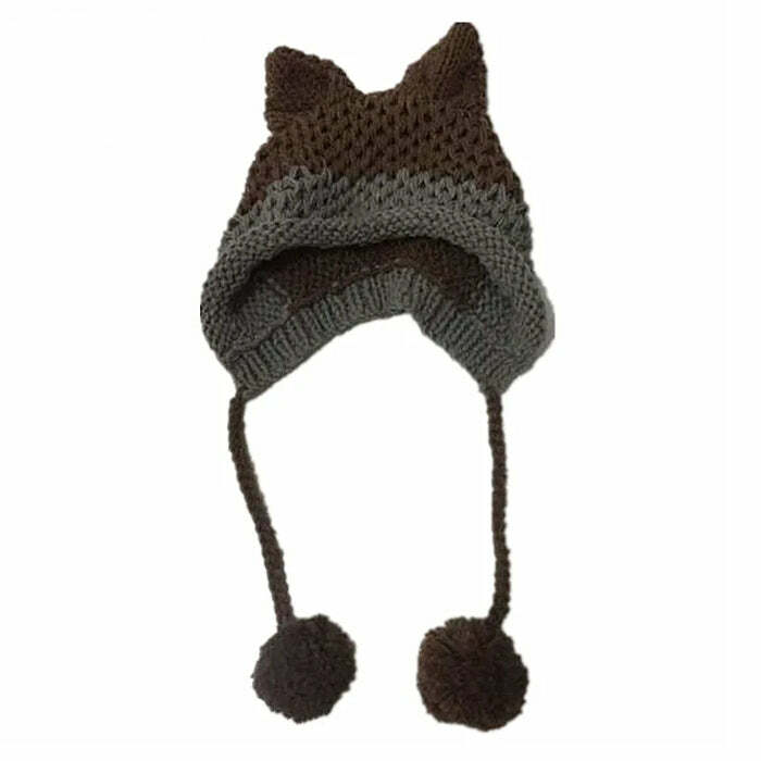 Y2K Fox Ears Crochet Hat - Cute Aesthetic Accessory for Cozy Outfits