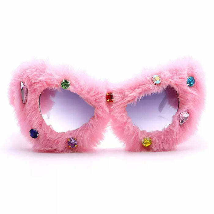 Y2K Fuzzy Rhinestone Glasses for Coquette Aesthetic & Y2K Style