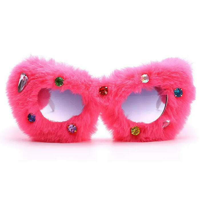 Y2K Fuzzy Rhinestone Glasses for Coquette Aesthetic & Y2K Style